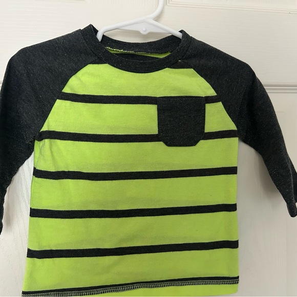 Baby boys Okie Dokie Neon Green/yellow and Gray Striped Long Sleeve Tee, 12 mo - Picture 2 of 7